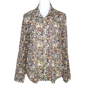 Gap Fitted Boyfriend Button Down Shirt Women's Petite Medium Floral Cottagecore